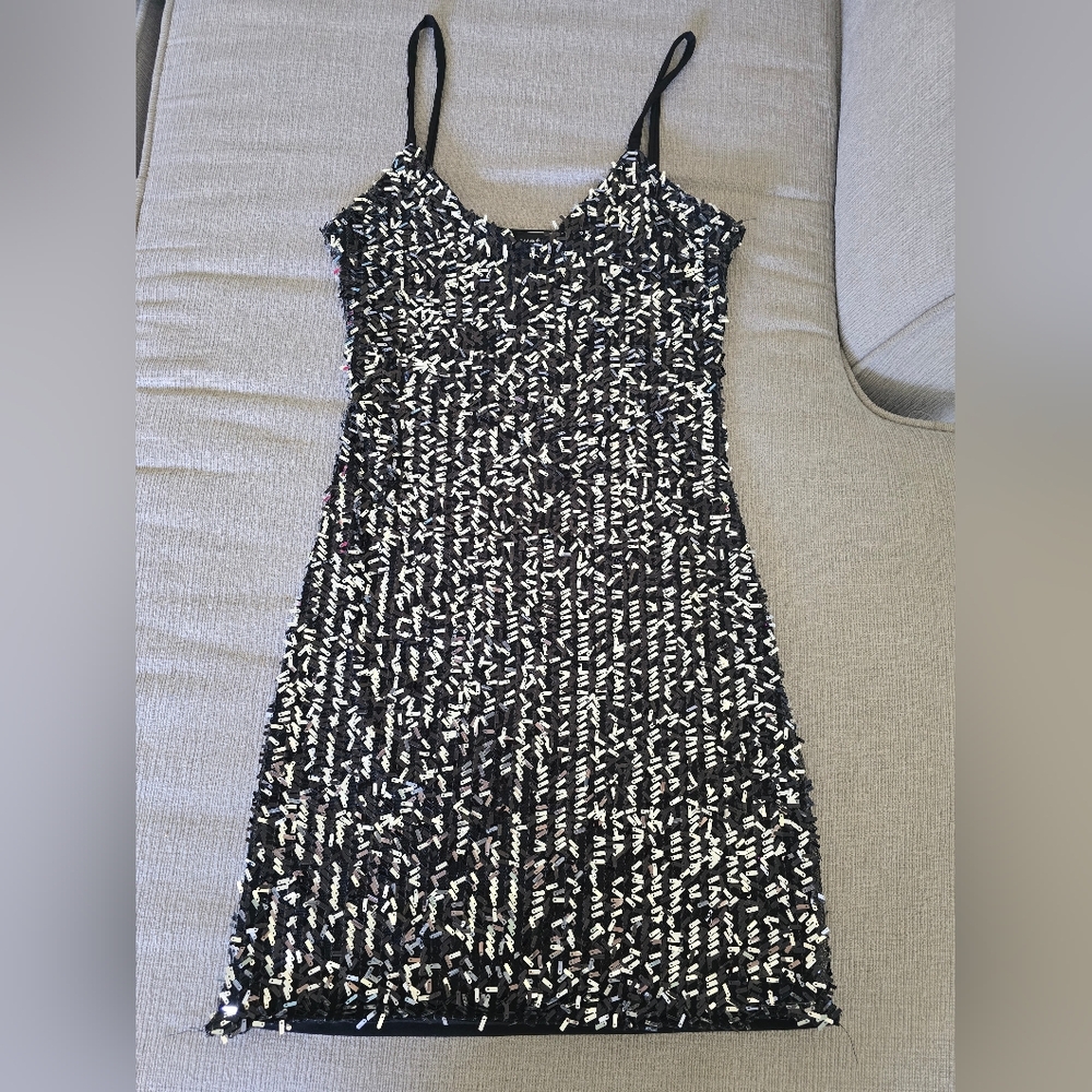Wet Seal New Years Black Silver Sequin Dress - Size M